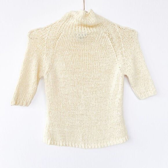 Vintage Ann Taylor LOFT Cream Knit Turtle Neck Short Sleeve Sweater XS - Picture 5 of 7